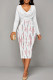 White Red Elegant Stripe Patchwork Ruched V Neck Long Sleeve Two Pieces