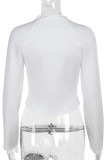 White Street Solid Color Patchwork V Neck Tops