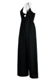 Earth Yellow Sexy Casual Solid Color Lace Up Backless Halter Bodycon Jumpsuits