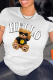 White Casual Street Cartoon Print Letter Print O Neck T-Shirts