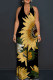 Light Yellow Elegant Print Patchwork Backless Halter Loose Jumpsuits