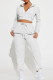 White Casual Solid Color Draw String Pocket Patchwork Zipper Hooded Long Sleeve Two Pieces