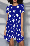 Red Casual Geometric Print Patchwork O Neck Irregular Dresses