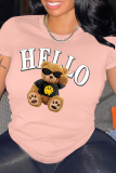 Pink Casual Street Cartoon Print Letter Print O Neck T-Shirts