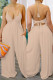 Khaki Sexy Casual Solid Color Lace Up Backless Halter Bodycon Jumpsuits