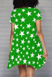 Red Casual Geometric Print Patchwork O Neck Irregular Dresses