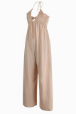 Earth Yellow Sexy Casual Solid Color Lace Up Backless Halter Bodycon Jumpsuits