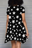Red Casual Geometric Print Patchwork O Neck Irregular Dresses