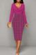 Purple Elegant Stripe Patchwork Ruched V Neck Long Sleeve Two Pieces
