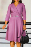 Pink Elegant Solid Color Patchwork With Belt Turndown Collar A Line Dresses