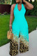 Light Blue Casual Print Backless Belted Halter Fitted Jumpsuits