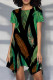 Green Sexy Print Patchwork O Neck Irregular Dresses