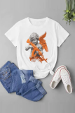White Casual Street Cartoon Print O Neck T-Shirts