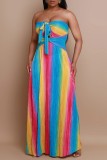 Colour Sexy Casual Irregular Printed Backless Belted Strapless Long Dresses