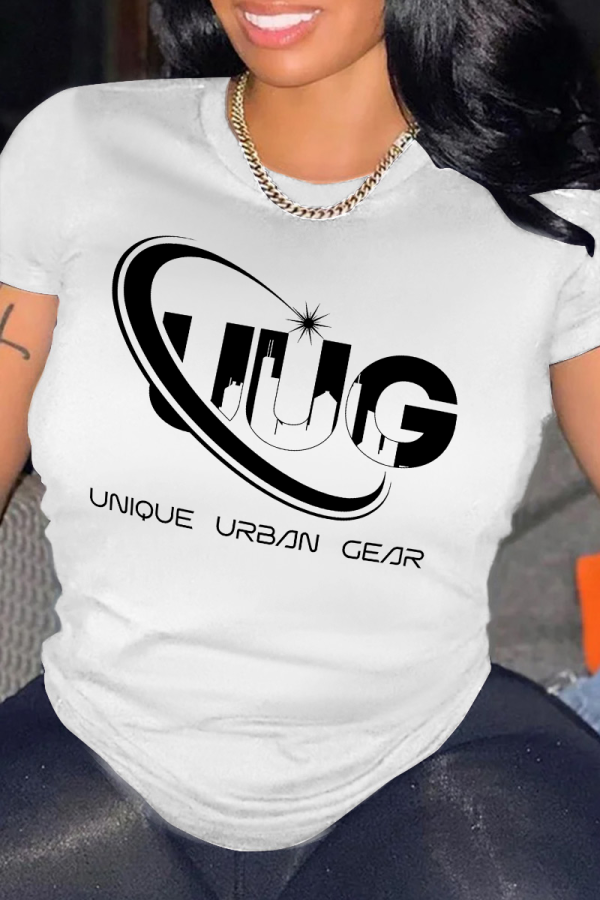 White Casual Street Letter Print O Neck T-Shirts