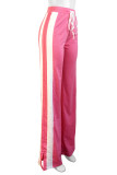 Pink Casual Stripe Lace Up Patchwork Loose High Waist Wide Leg Patchwork Bottoms
