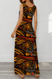 Black Casual Geometric Print Pocket Contrast U Neck Printed Dresses