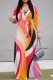 Pink Elegant Geometric Print Lace Up V Neck Printed Dresses