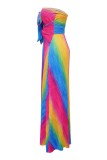 Colour Sexy Casual Irregular Printed Backless Belted Strapless Long Dresses