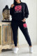 Black Casual Daily Letters Pocket Patchwork O Neck Long Sleeve Two Pieces