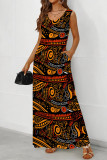 Black Casual Geometric Print Pocket Contrast U Neck Printed Dresses