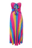 Colour Sexy Casual Irregular Printed Backless Belted Strapless Long Dresses
