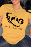 Pink Casual Street Letter Print O Neck T-Shirts