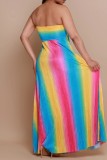 Colour Sexy Casual Irregular Printed Backless Belted Strapless Long Dresses