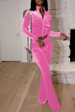 Pink Street Solid Color Pocket Patchwork Zipper Zipper Collar Long Sleeve Two Pieces