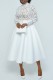 White Casual Solid Color Lace Patchwork Long Sleeve Dresses