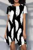 Yellow Sexy Print Patchwork O Neck Irregular Dresses