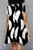 Yellow Sexy Print Patchwork O Neck Irregular Dresses