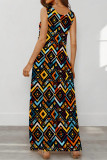 Black Casual Geometric Print Pocket Contrast U Neck Printed Dresses