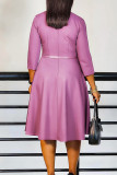 Pink Elegant Solid Color Patchwork With Belt Turndown Collar A Line Dresses