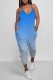 Blue White Casual Gradient Print Backless Spaghetti Strap Regular Jumpsuits