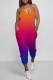 Orange Blue Casual Gradient Print Backless Spaghetti Strap Regular Jumpsuits