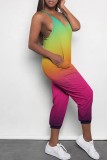 Green Purple Casual Gradient Print Backless Spaghetti Strap Regular Jumpsuits