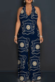 Pink Casual Print Backless Belted Halter Fitted Jumpsuits