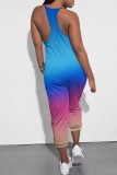 Green Purple Casual Gradient Print Backless Spaghetti Strap Regular Jumpsuits