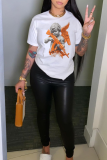 White Casual Street Cartoon Print O Neck T-Shirts