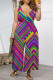 Purple Casual Geometric Print Pocket Contrast V Neck Loose Jumpsuits