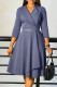 Grey Elegant Solid Color Patchwork With Belt Turndown Collar A Line Dresses