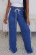 Blue Casual Stripe Lace Up Patchwork Loose High Waist Wide Leg Patchwork Bottoms