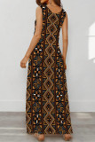Black Casual Geometric Print Pocket Contrast U Neck Printed Dresses