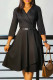 Black Elegant Solid Color Patchwork With Belt Turndown Collar A Line Dresses