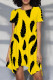 Yellow Sexy Print Patchwork O Neck Irregular Dresses