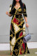Black Red Elegant Geometric Print Lace Up V Neck Printed Dresses
