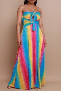 Colour Sexy Casual Irregular Printed Backless Belted Strapless Long Dresses