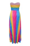 Colour Sexy Casual Irregular Printed Backless Belted Strapless Long Dresses