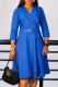 Blue Elegant Solid Color Patchwork With Belt Turndown Collar A Line Dresses